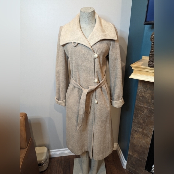 Women's Neutral Wool trench coat. Nicolinni Vintage size 6/8 - Picture 3 of 17